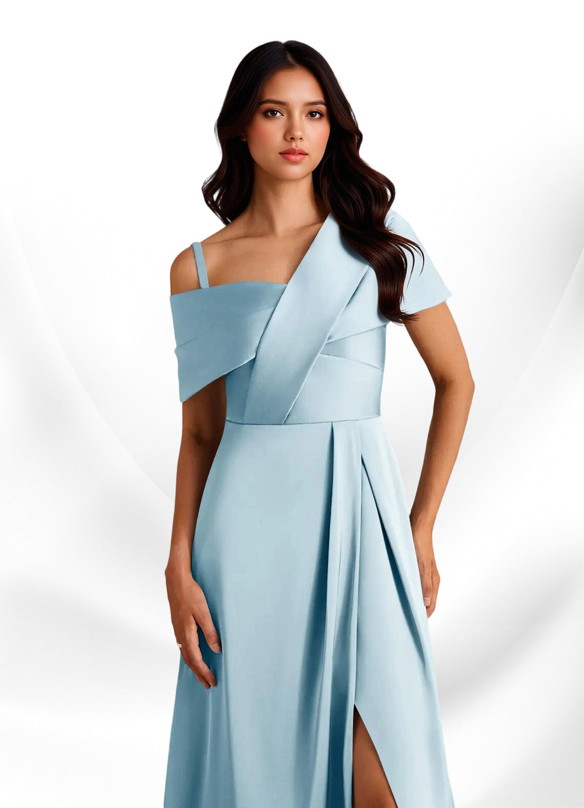 Augday Milton A-Line Pleated Stretch Satin Dress