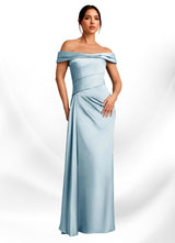 Augday Beah Sheath Off the Shoulder Stretch Satin Dress