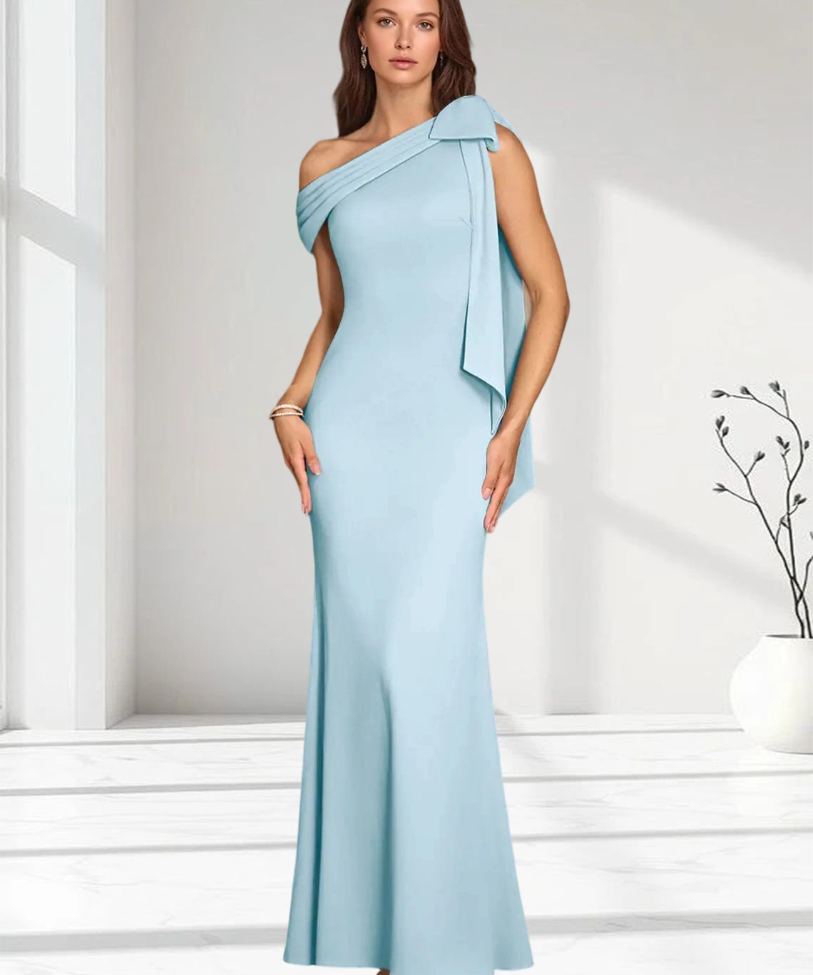 Augday Myers Mermaid Pleated Stretch Crepe Dress