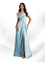 Augday Milton A-Line Pleated Stretch Satin Dress