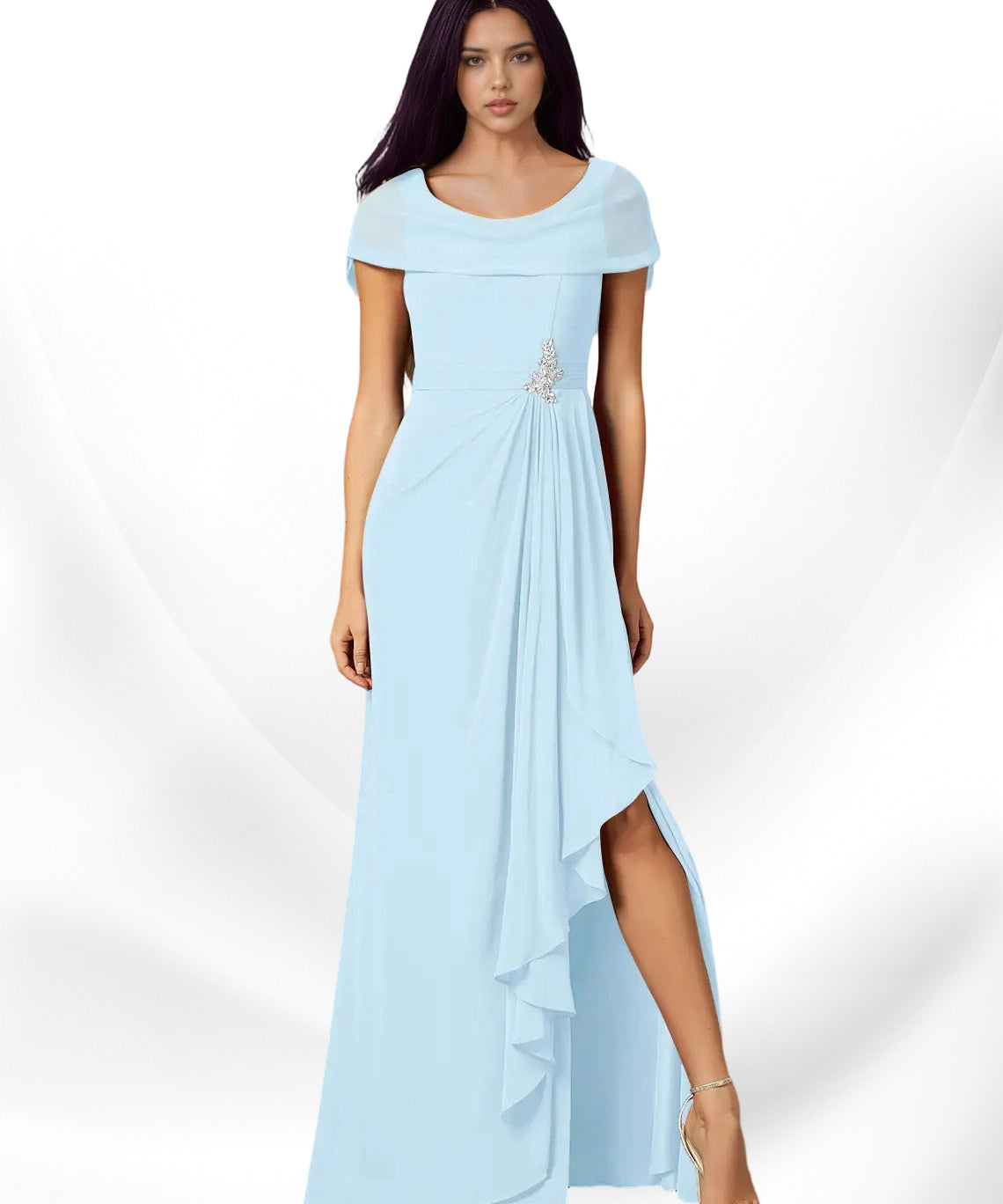 Augday Mary A-Line Side Slit Chiffon Dress