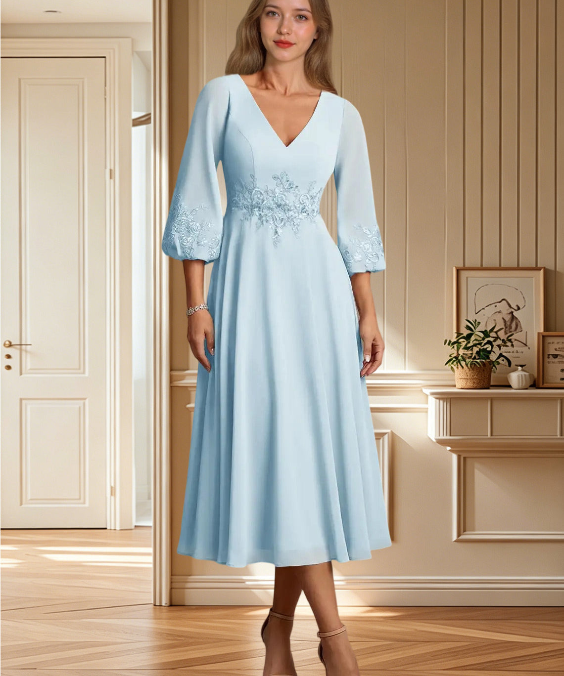 Augday Ana A-Line Lace Chiffon Dress