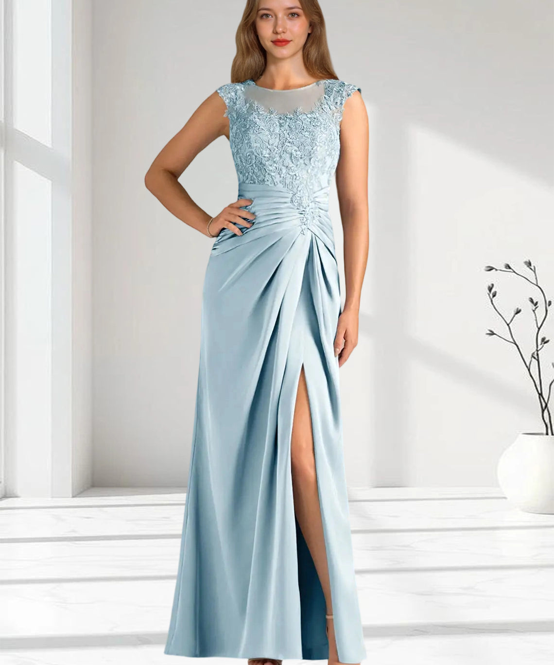 Augday Santa Barbara Sheath Pleated Stretch Satin Dress