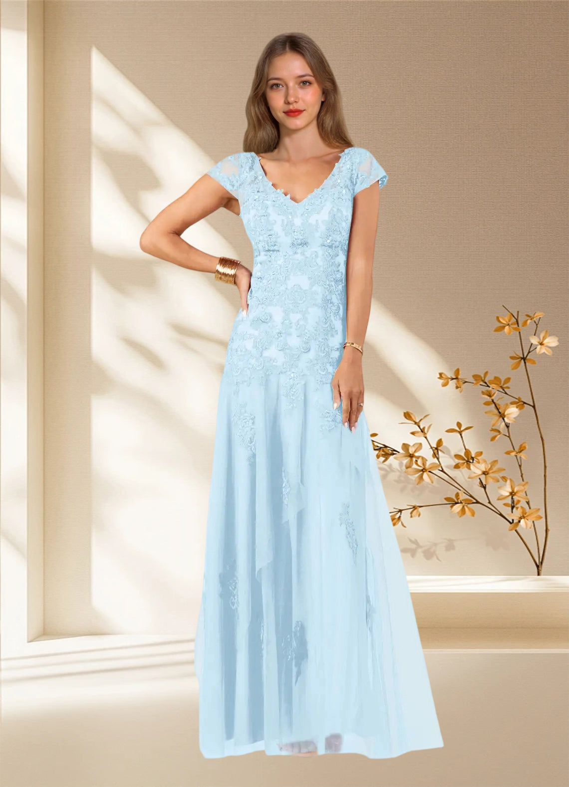 Augday Romy Mermaid V-Neck Sequins Tulle Dress