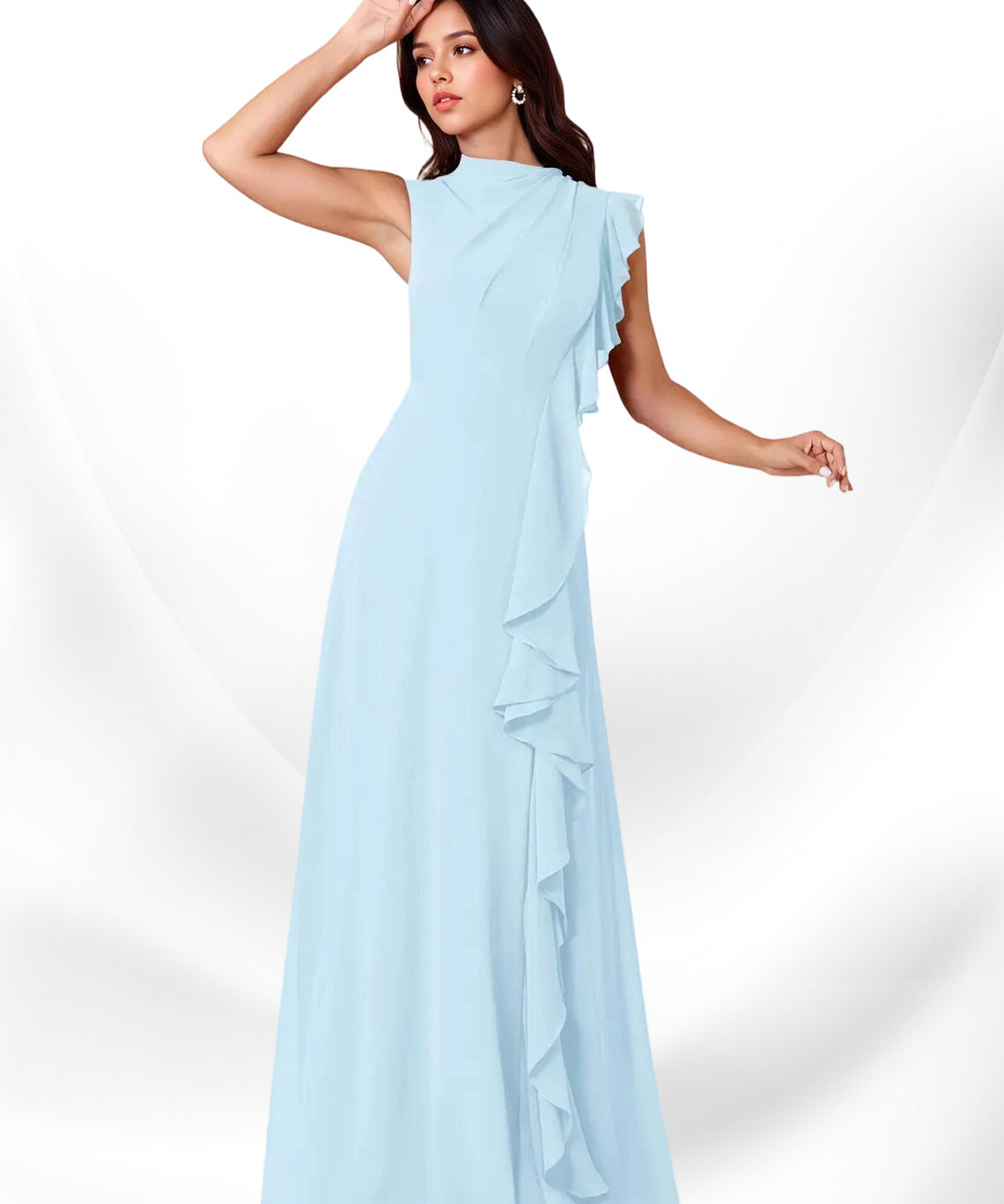 Augday Narine A-Line High Neckline Pleated Chiffon Dress