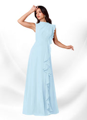 Augday Narine A-Line High Neckline Pleated Chiffon Dress