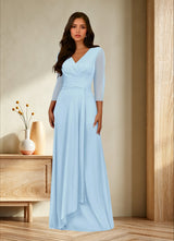 Augday Annetta A-Line V-Neck Pleated Mesh Dress