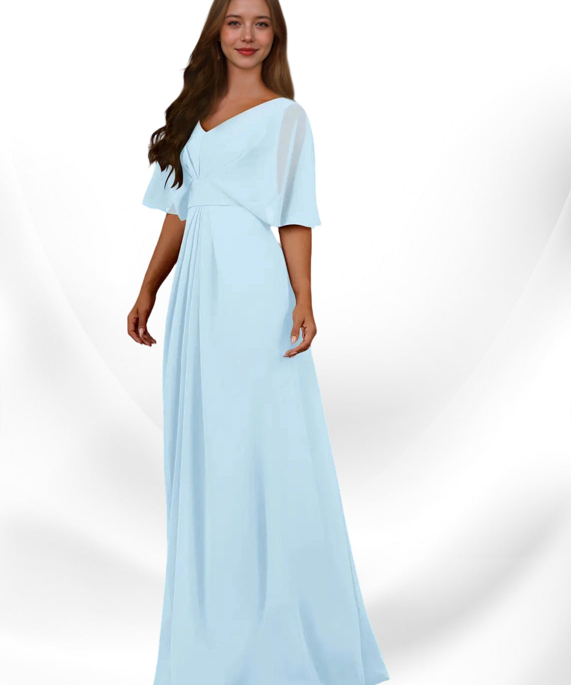 Augday Oksana A-Line V-Neck Pleated Chiffon Dress