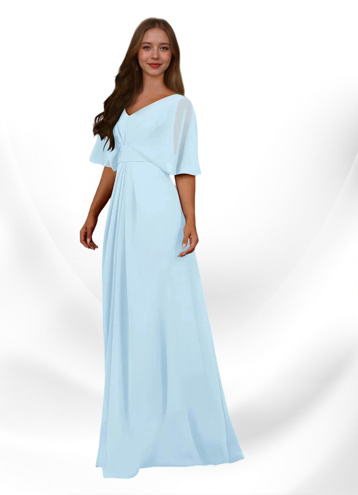 Augday Oksana A-Line V-Neck Pleated Chiffon Dress