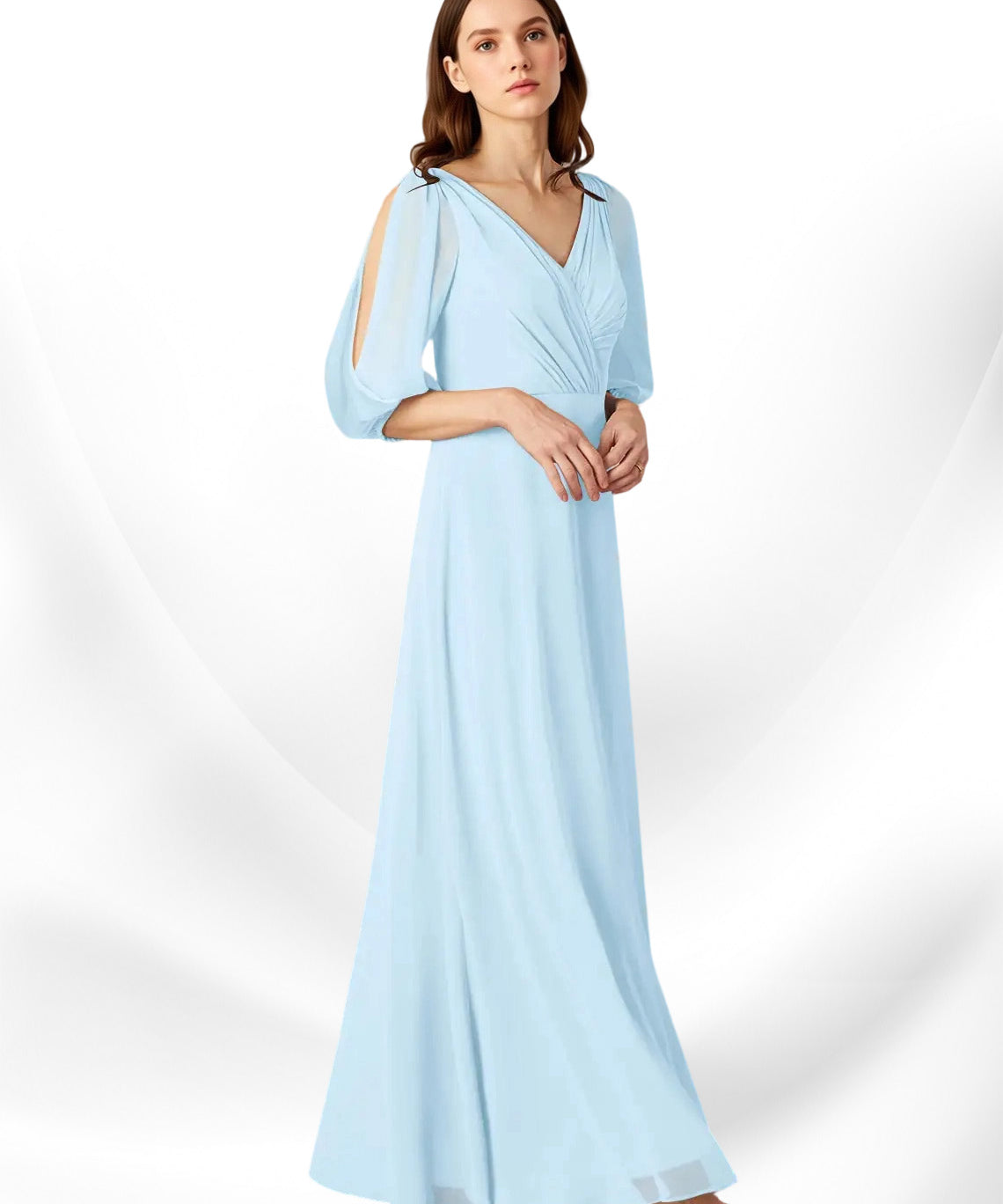 Augday Bronwyn A-Line V-Neck Ruched Chiffon Dress