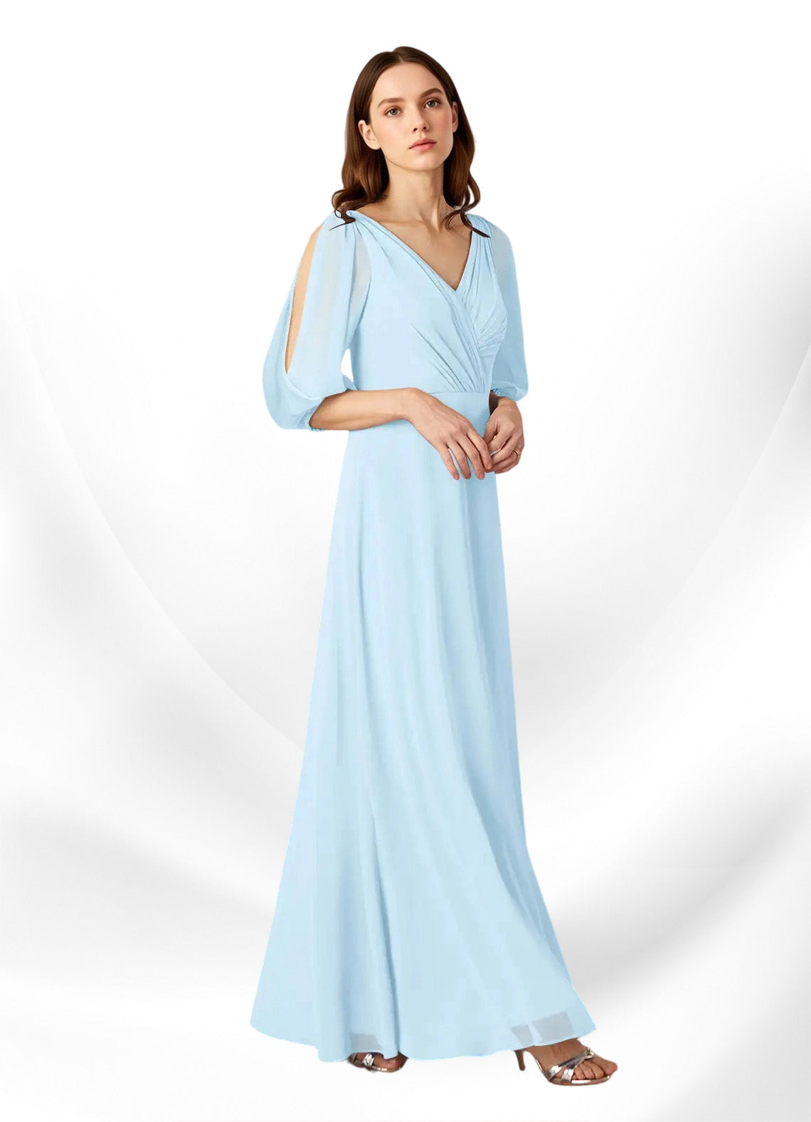 Augday Bronwyn A-Line V-Neck Ruched Chiffon Dress