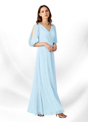 Augday Bronwyn A-Line V-Neck Ruched Chiffon Dress