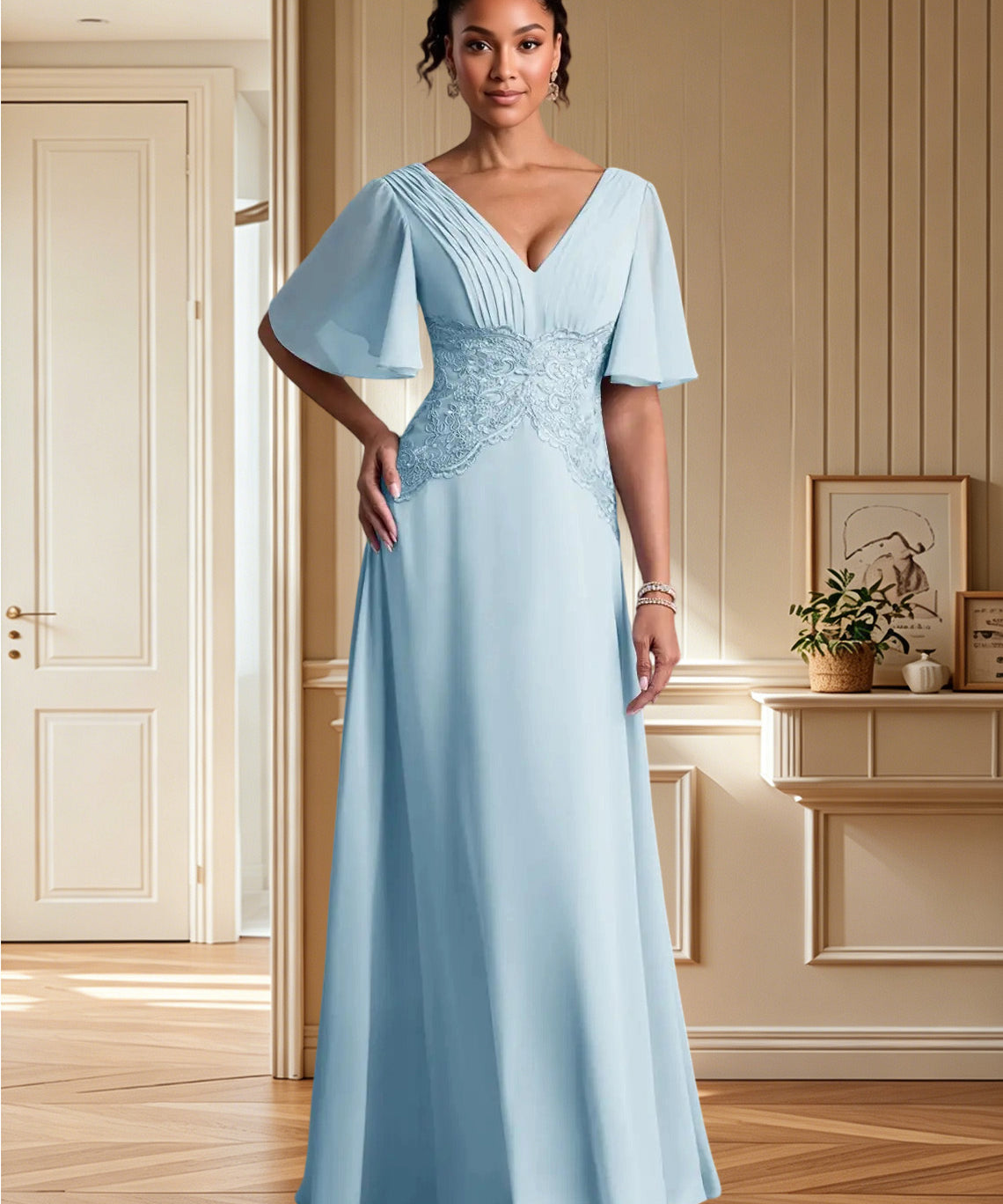 Augday Milliat A-Line Lace Chiffon Dress