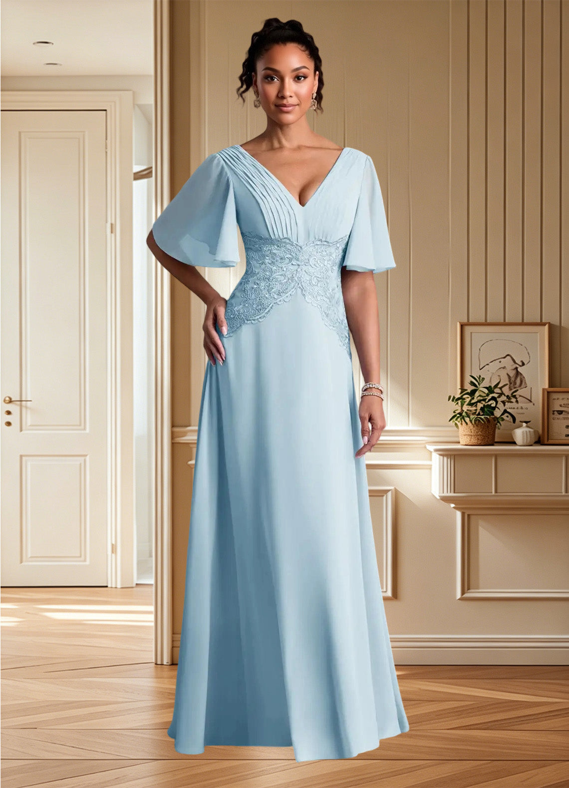 Augday Milliat A-Line Lace Chiffon Dress