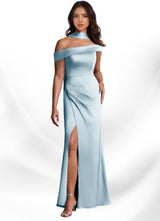 Augday Kamala Sheath One Shoulder Stretch Satin Dress