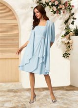 Augday Olivia A-Line Square Neckline Pleated Chiffon Dress