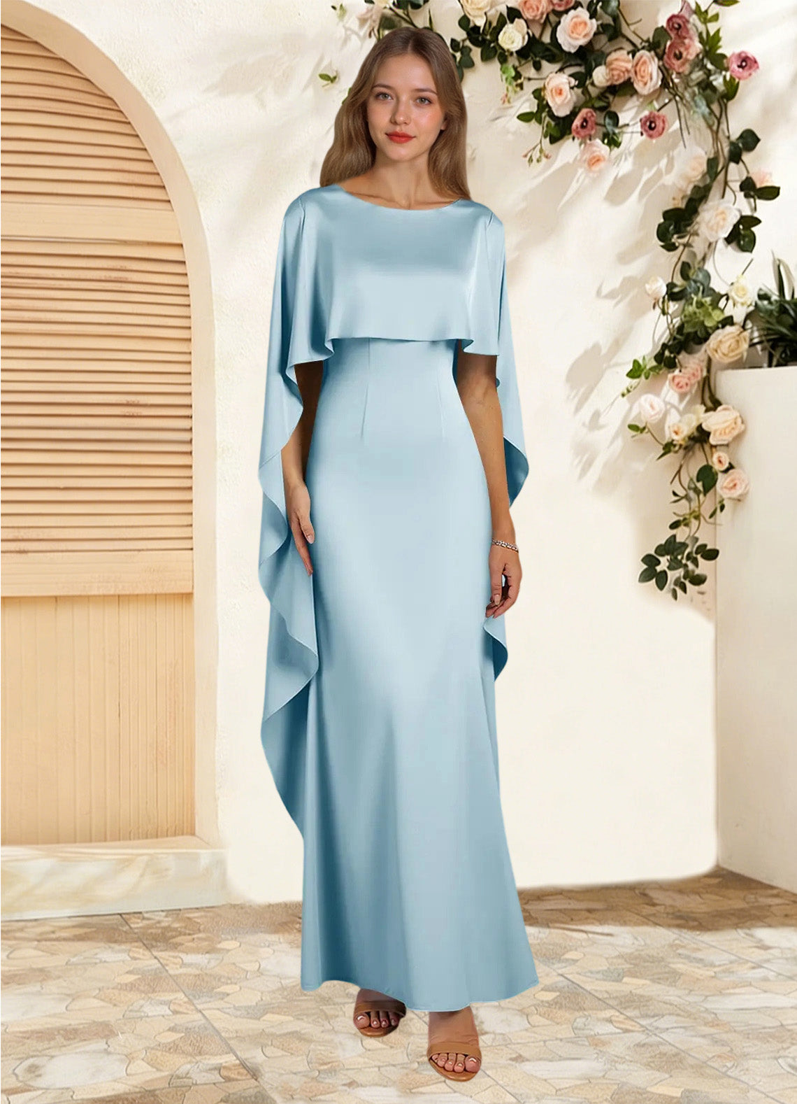 Augday Eli Sheath Boatneck Stretch Satin Dress