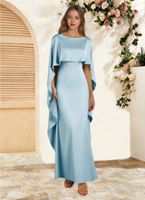 Augday Eli Sheath Boatneck Stretch Satin Dress