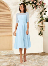 Augday Naomi A-Line Boatneck Pleated Chiffon Dress