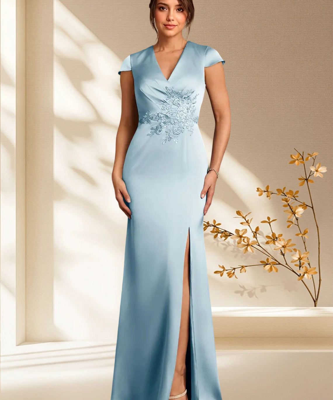 Augday Rilda Sheath Lace Stretch Satin Dress