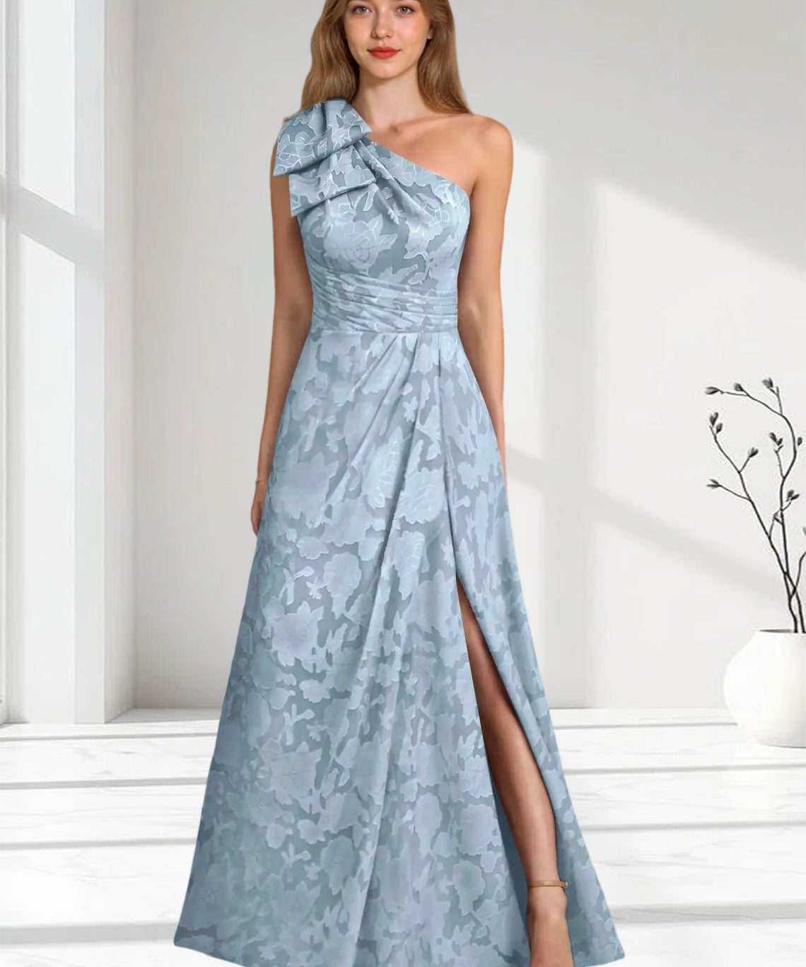 Augday Easton Ball-Gown One Shoulder Floral Burnout Dress