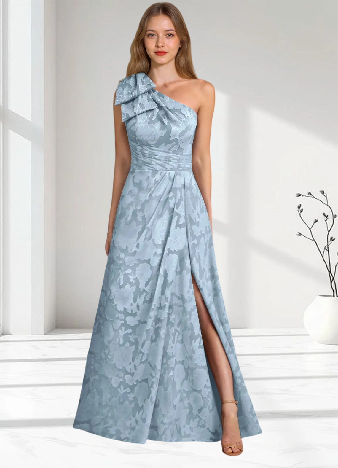 Augday Easton Ball-Gown One Shoulder Floral Burnout Dress