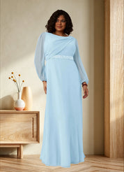 Augday Priyanka A-Line Boatneck Pleated Chiffon Dress