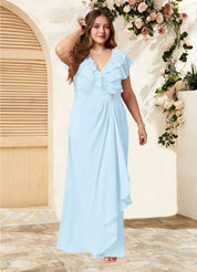 Augday Snapdragon A-Line V-Neck Ruched Chiffon Dress