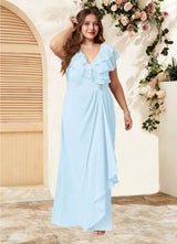 Augday Snapdragon A-Line V-Neck Ruched Chiffon Dress