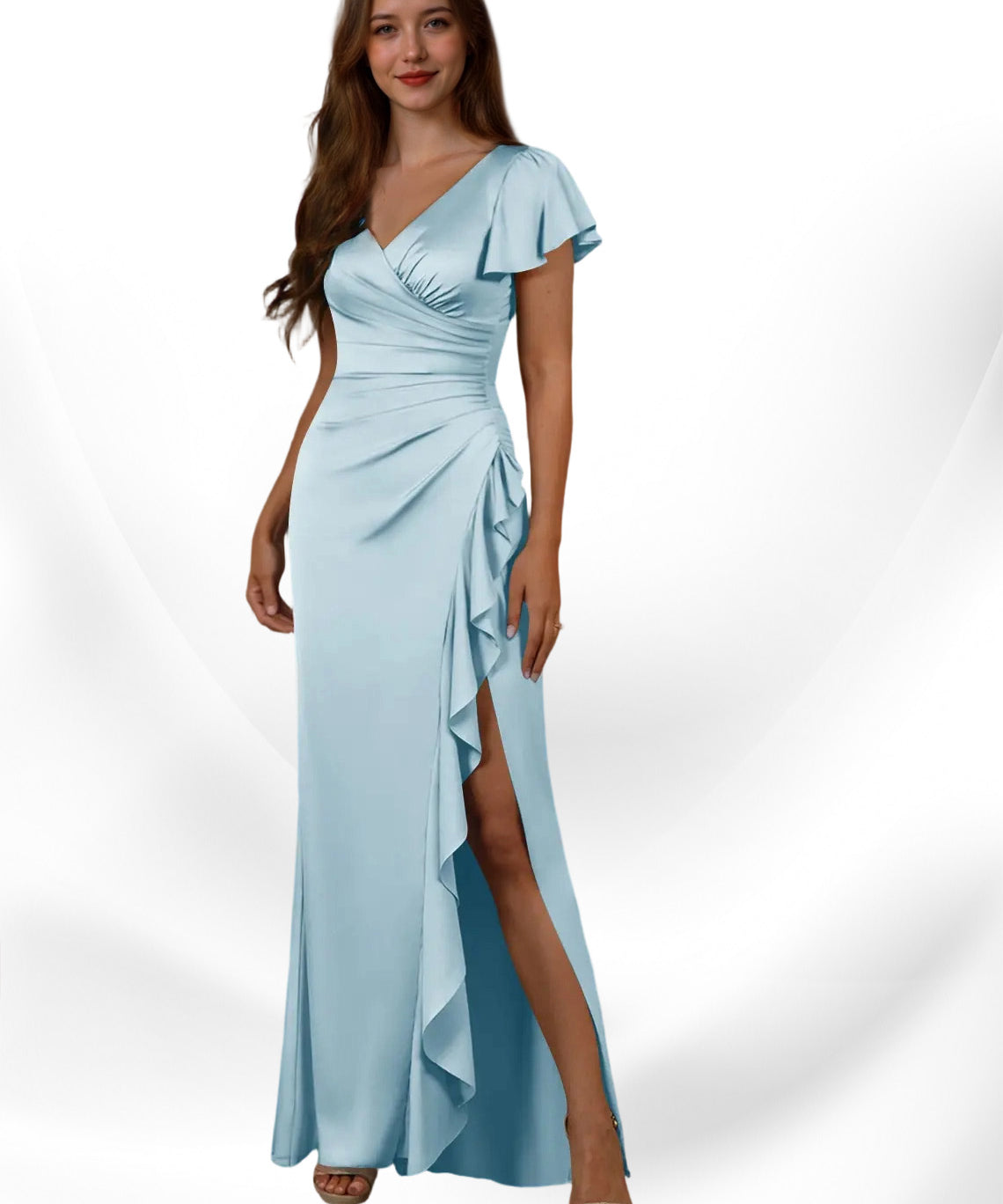 Augday Roya Mermaid V-Neck Pleated Stretch Satin