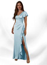 Augday Roya Mermaid V-Neck Pleated Stretch Satin