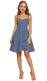 Augday Laly Girl Short Chiffon Flower Girl Dress for Wedding Spaghetti Straps Teens Formal Dresses