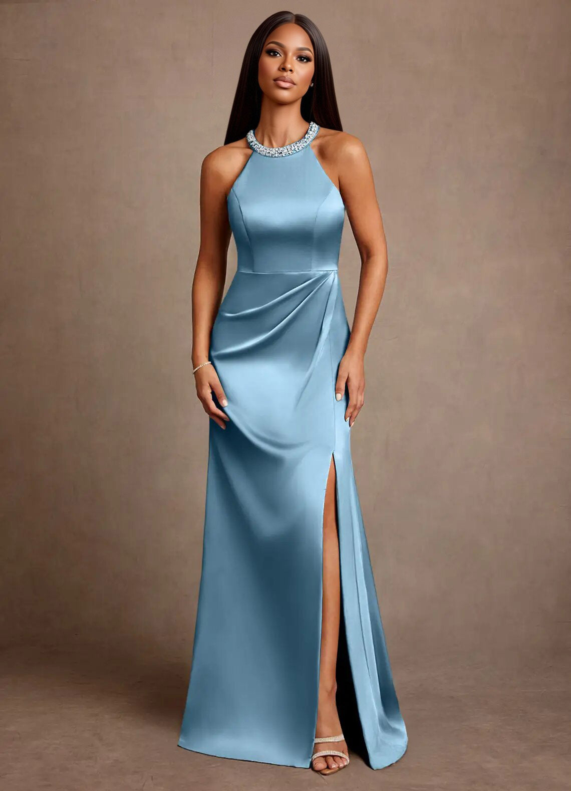Augday Lawrence A-Line Pleated Stretch Satin Dress