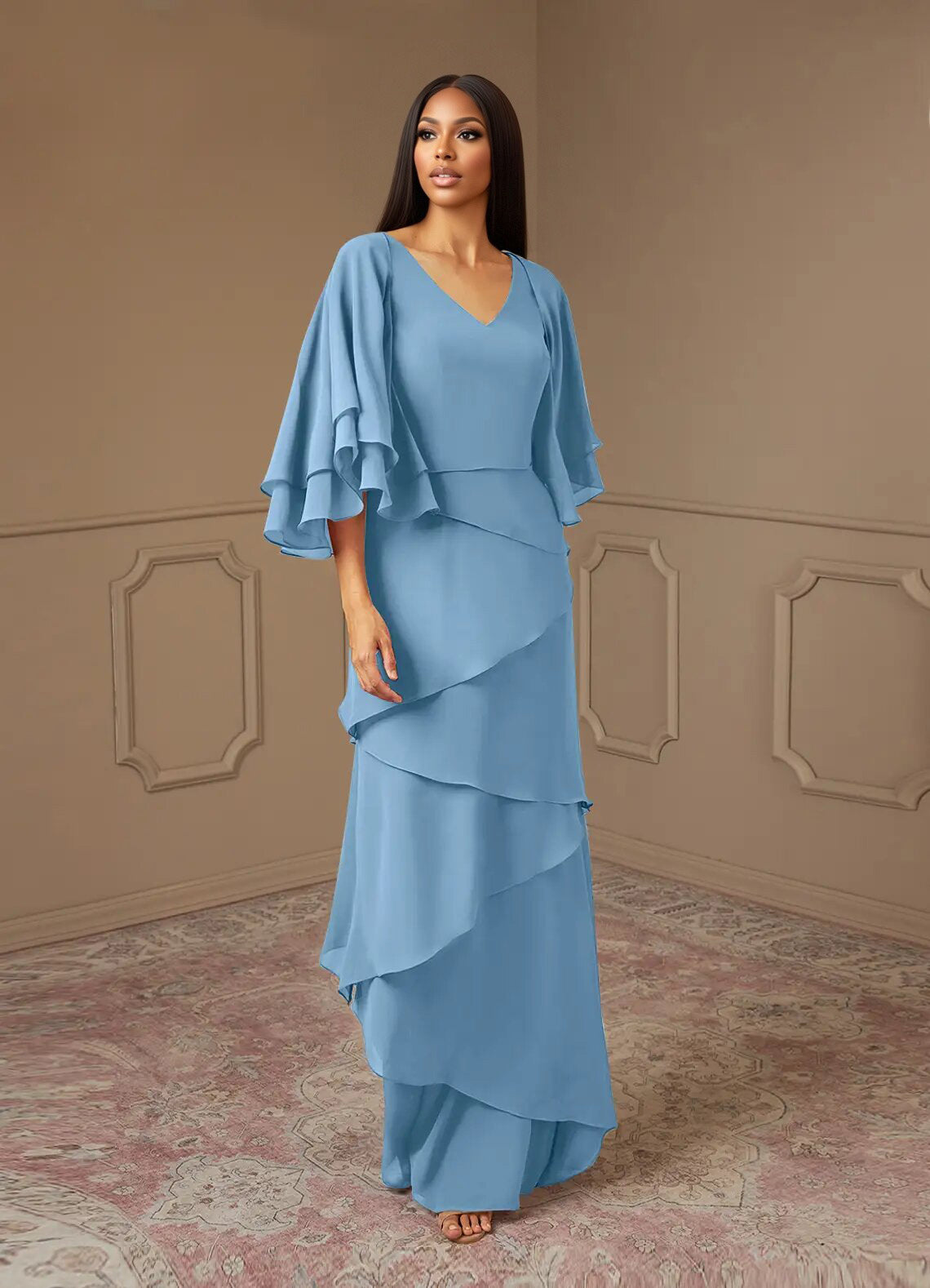 Augday OHara A-Line V-Neck Chiffon Dress
