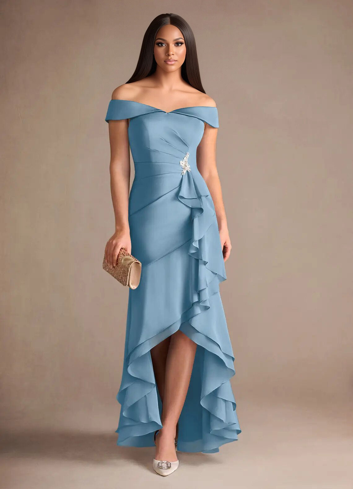 Augday Billings Mermaid Off the Shoulder Stretch Satin Dress
