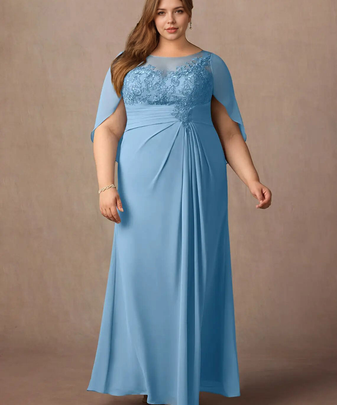 Augday Hera Mother of the Bride Dresses A-Line Lace Capelet Chiffon Dress Plus Size