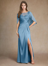 Augday Hera Mother of the Bride Dresses A-Line Lace Stretch Satin Dress