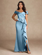Augday Mermaid Off the Shoulder Stretch Satin Dress