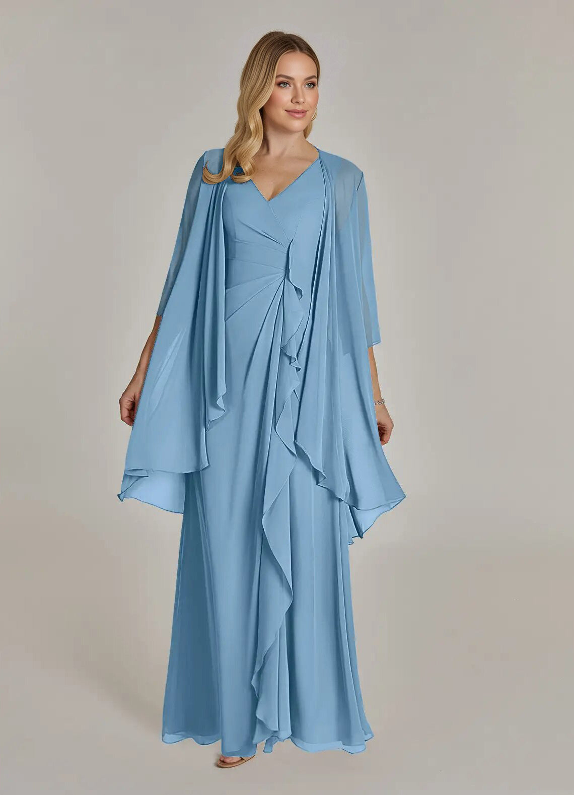 Augday Manuella A-Line V-Neck Pleated Chiffon Dress