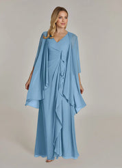 Augday Manuella A-Line V-Neck Pleated Chiffon Dress