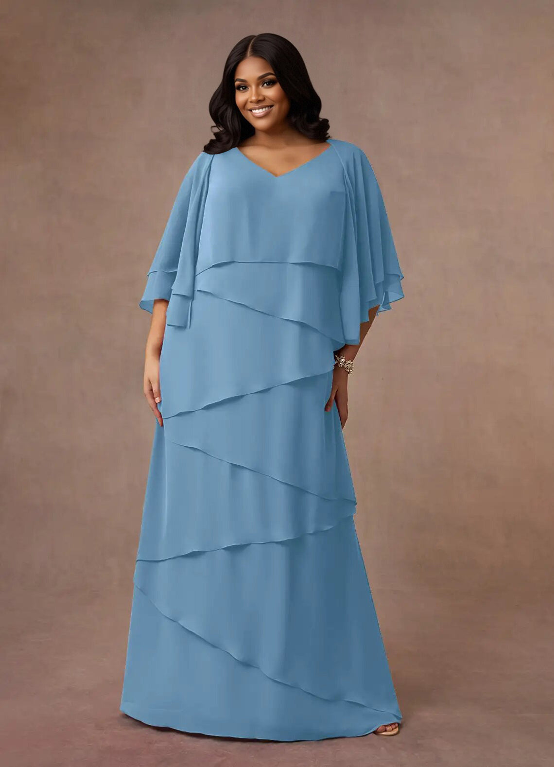 Augday OHara A-Line V-Neck Chiffon Dress Plus Size