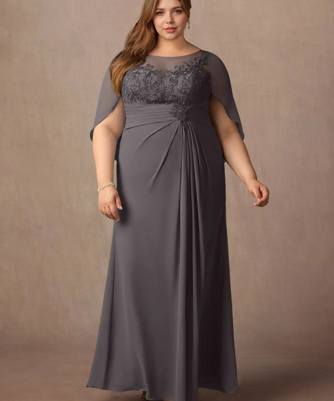 Augday Hera Mother of the Bride Dresses A-Line Lace Capelet Chiffon Dress Plus Size