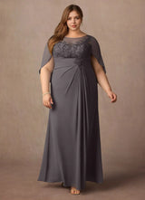 Augday Hera Mother of the Bride Dresses A-Line Lace Capelet Chiffon Dress Plus Size