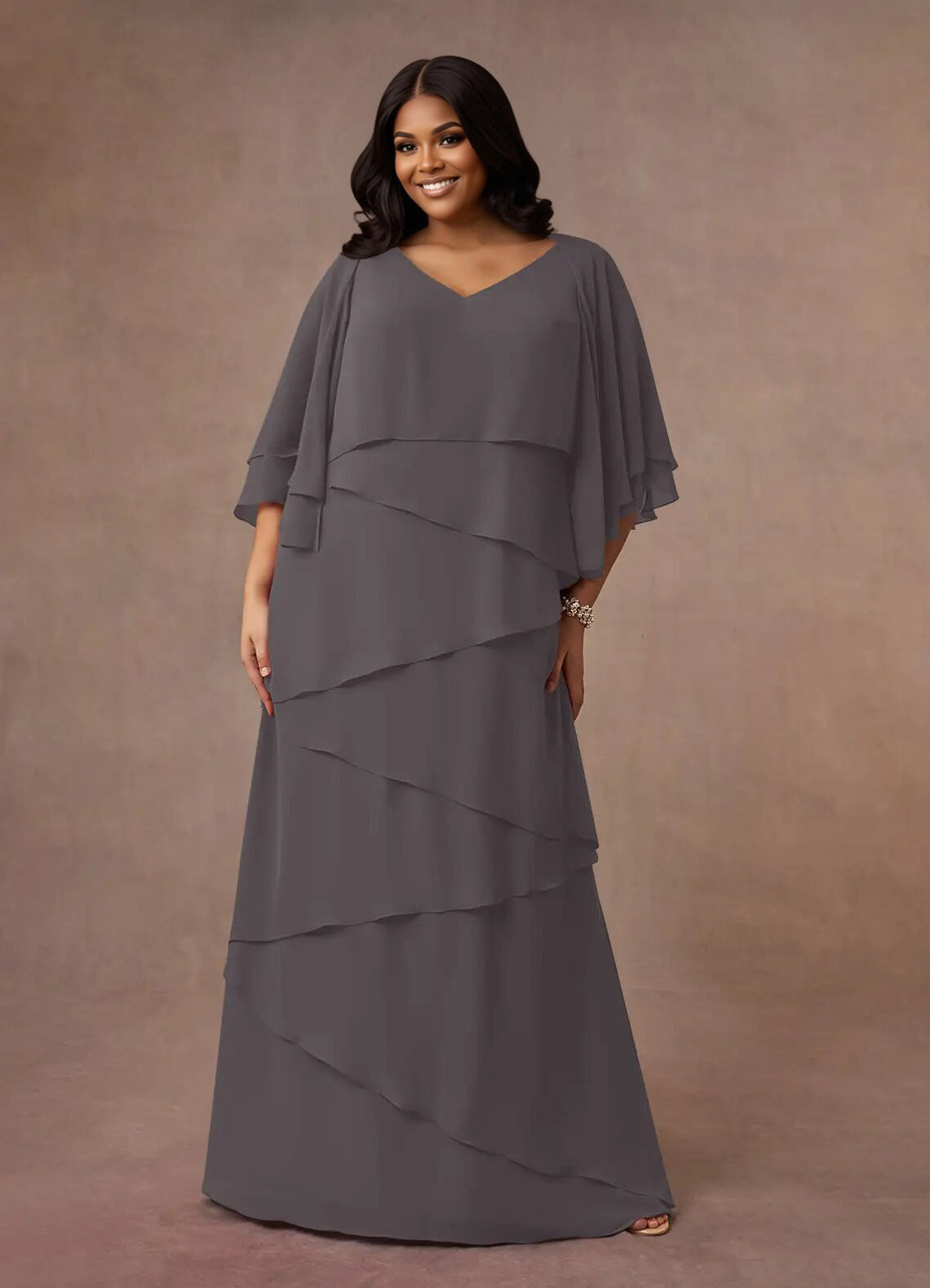 Augday OHara A-Line V-Neck Chiffon Dress Plus Size