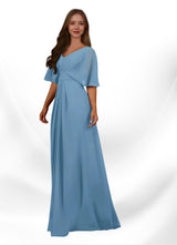 Augday Oksana A-Line V-Neck Pleated Chiffon Dress