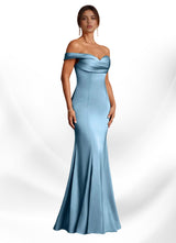 Augday Boone Mermaid Off the Shoulder Stretch Satin Dress