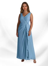 Augday Manuella A-Line V-Neck Pleated Chiffon Dress