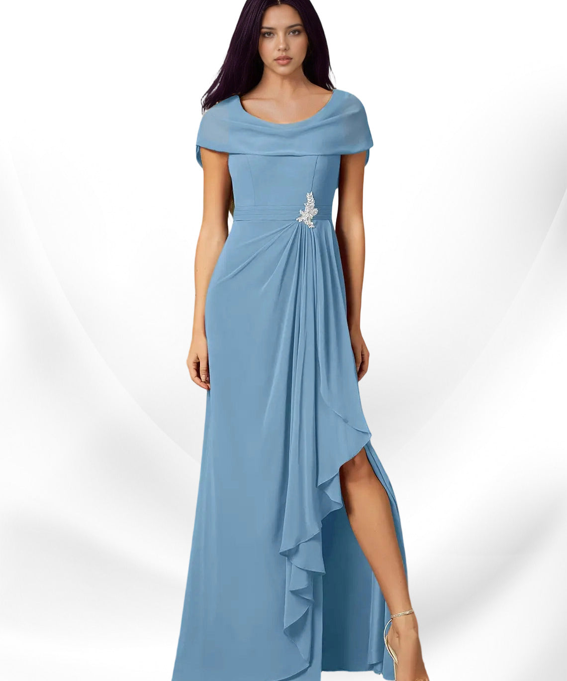Augday Mary A-Line Side Slit Chiffon Dress