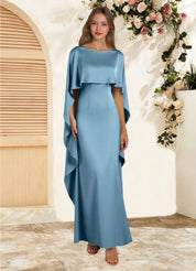 Augday Eli Sheath Boatneck Stretch Satin Dress