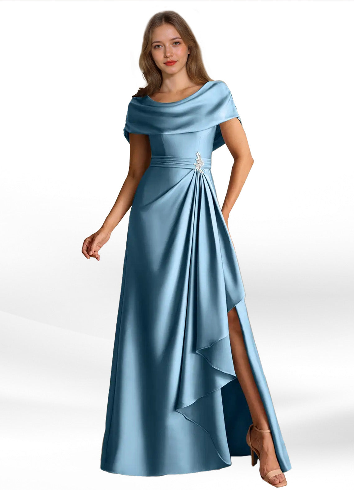 Augday Branford A-Line Pleated Stretch Satin Dress